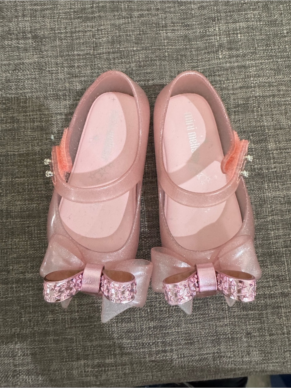 Mini Melissa baby girl Pink star glitter Bow Mary Jane jelly flats size 6